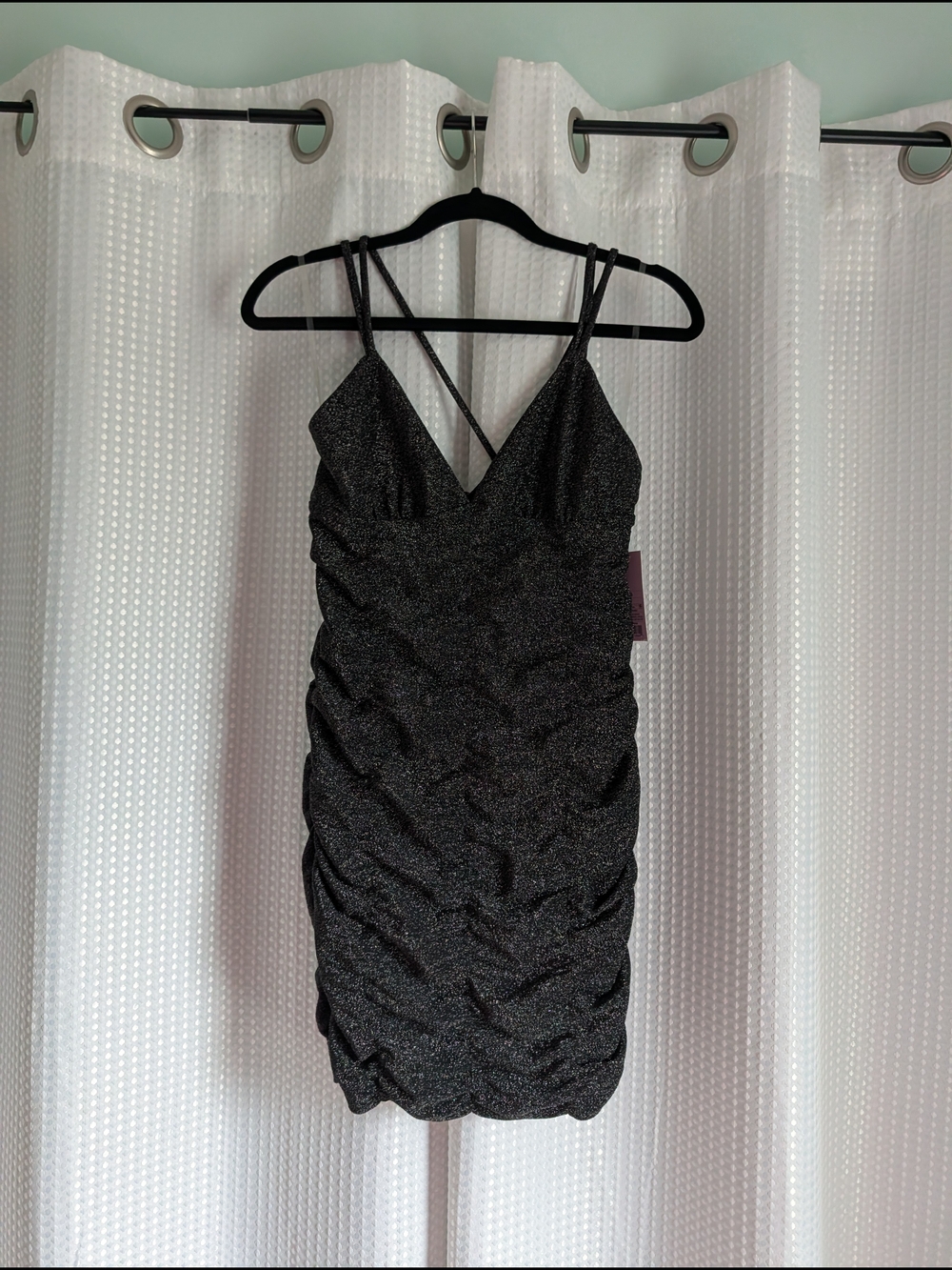 Wild Fable Ebony Metallic Ruched Bodycon Mini Dress Strappy Sz XS